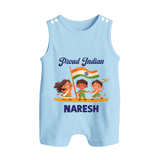 Proud Indian Baby Button Romper - BABY BLUE - New Born (Chest 18")