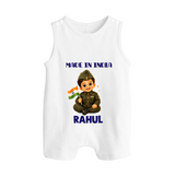 Made in India Baby Button Romper - WHITE - New Born (Chest 18")
