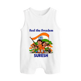 Feel the Freedom Baby Button Romper - WHITE - New Born (Chest 18")