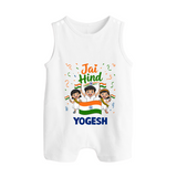 Jai Hind Baby Button Romper - WHITE - New Born (Chest 18")