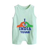 I Love India Heart Baby Button Romper - MINT GREEN - New Born (Chest 18")