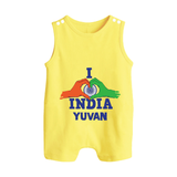 I Love India Heart Baby Button Romper - PASTEL YELLOW - New Born (Chest 18")