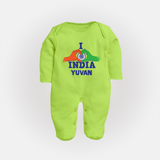 I Love India Heart Baby Full Body Suit - LIME GREEN - New Born (Chest 7.5")