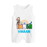 India Pride Baby Button Romper - WHITE - New Born (Chest 18")
