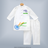 Happy Independence Day Ashoka Chakra - WHITE - 3 - 6 Months Old (Chest 24", Kurta Length 14'', Waist 19", Pant Length 14")