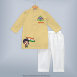 Happy Independence Day Little Patriot Kurta - PASTEL YELLOW - 3 - 6 Months Old (Chest 24", Kurta Length 14'', Waist 19", Pant Length 14")