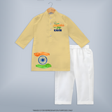 Happy Independence Day Tricolour Hands Kurta - PASTEL YELLOW - 3 - 6 Months Old (Chest 24", Kurta Length 14'', Waist 19", Pant Length 14")
