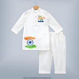 Happy Independence Day Tricolour Hands Kurta - WHITE - 3 - 6 Months Old (Chest 24", Kurta Length 14'', Waist 19", Pant Length 14")