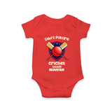 Dad’s Future Cricket Buddy Baby Romper – Cute Sports Outfit - RED - New Born (Chest 14")
