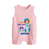 Can’t Keep Calm It’s Cricket Season BUTTON ROMPER - BABY PINK - New Born (Chest 18")