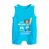 Can’t Keep Calm It’s Cricket Season BUTTON ROMPER - SKY BLUE - New Born (Chest 18")