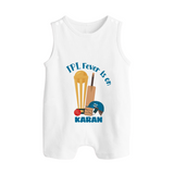 Cricket Fever Is On BUTTON ROMPER – Fan Edition - WHITE - New Born (Chest 18")