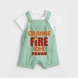 Orange Fire DUNGAREE – Bold Cricket Fan Edition - MINT GREEN - 0 - 5 Months Old (Chest 18")