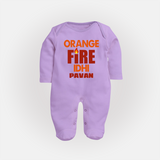 Orange Fire FULL BODY SUIT – Bold Cricket Fan Edition - LILAC - New Born (Chest 7.5")