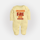 Orange Fire FULL BODY SUIT – Bold Cricket Fan Edition - PASTEL YELLOW - New Born (Chest 7.5")