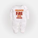 Orange Fire FULL BODY SUIT – Bold Cricket Fan Edition - WHITE - New Born (Chest 7.5")