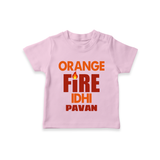 Orange Fire TSHIRT – Bold Cricket Fan Edition - BABY PINK - 0-5 Months Old (Chest 17")
