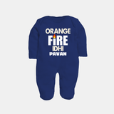 Orange Fire FULL BODY SUIT – Bold Cricket Fan Edition - NAVY BLUE - New Born (Chest 7.5")