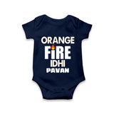 Orange Fire Baby Romper – Bold Cricket Fan Edition - NAVY BLUE - New Born (Chest 14")