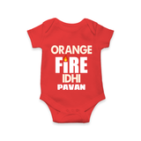 Orange Fire Baby Romper – Bold Cricket Fan Edition - RED - New Born (Chest 14")