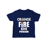 Orange Fire TSHIRT – Bold Cricket Fan Edition - NAVY BLUE - 0-5 Months Old (Chest 17")