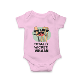 Totally Wicket Baby Romper – Fun Cricket Outfit - BABY PINK - New Born (Chest 14")