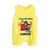Papa Watches I Copy BUTTON ROMPER – Father & Son Cricket Outfit - PASTEL YELLOW - New Born (Chest 18")