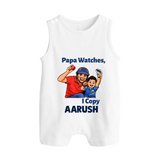 Papa Watches I Copy BUTTON ROMPER – Father & Son Cricket Outfit - WHITE - New Born (Chest 18")