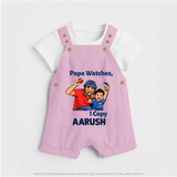 Papa Watches I Copy DUNGAREE – Father & Son Cricket Outfit - BABY PINK - 0 - 5 Months Old (Chest 18")