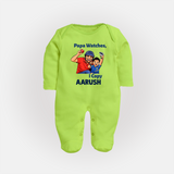 Papa Watches I Copy FULL BODY SUIT – Father & Son Cricket Outfit - LIME GREEN - New Born (Chest 7.5")