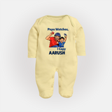 Papa Watches I Copy FULL BODY SUIT – Father & Son Cricket Outfit - PASTEL YELLOW - New Born (Chest 7.5")