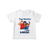 Papa Watches I Copy TSHIRT – Father & Son Cricket Outfit - WHITE - 0-5 Months Old (Chest 17")