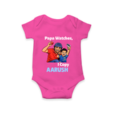 Papa Watches I Copy Baby Romper – Father & Son Cricket Outfit - HOT PINK - New Born (Chest 14")