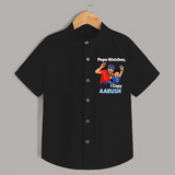 Papa Watches I Copy SHIRT – Father & Son Cricket Outfit - BLACK - 0 - 6 Months Old (Chest 23")