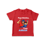 Papa Watches I Copy TSHIRT – Father & Son Cricket Outfit - RED - 0-5 Months Old (Chest 17")
