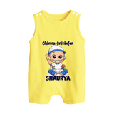 Chinna Cricketer BUTTON ROMPER - PASTEL YELLOW - New Born (Chest 18")