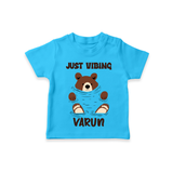 Just Vibing Bear – Personalised Kids T-Shirt - SKY BLUE - 0-5 Months Old (Chest 17")