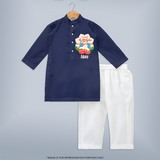 Naa Modati Krishnashtami Kurta Set | Personalized Baby Kurta Set for Krishnashtami - NAVY BLUE - 3 - 6 Months Old (Chest 24", Kurta Length 14'', Waist 19", Pant Length 14")