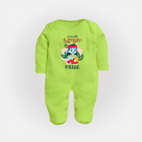 Naa Modati Krishnashtami Sleep Suit/Full Sleeve Body Suit | Custom Sleep Suit/Full Sleeve Body Suit for Your Baby's First Krishnashtami - LIME GREEN - New Born (Chest 7.5")