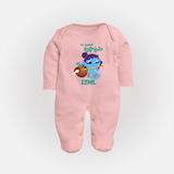 Celebrate Naa Modati Krishnashtami Sleep Suit/Full Sleeve Body Suit | Personalized Outfit for Baby's First Krishnashtami - BABY PINK - New Born (Chest 7.5")