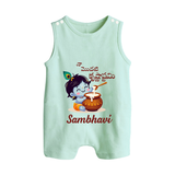 Naa Modati Krishnashtami Baby Romper Suit/Sleeveless Romper | Custom Krishnashtami Romper Suit/Sleeveless Romper for Your Little One - MINT GREEN - 0 - 5 Months Old (Chest 18")