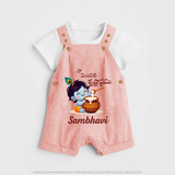 Naa Modati Krishnashtami Baby Dungree Set | Custom Krishnashtami Dungree Set for Your Little One - PEACH - 0 - 5 Months Old (Chest 18")