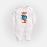 Naa Modati Krishnashtami Special Sleep Suit/Full Sleeve Body Suit | Personalized Baby Outfit for the Occasion - WHITE - New Born (Chest 7.5")