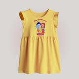 Pugari Radha Rani Baby Frock | Personalized Baby Frock for Krishna and Radha Fans - PASTEL YELLOW - 0 - 3 Months Old (Chest 17")