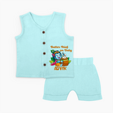 Butter Thief On Duty Jabla Set | Personalized Baby Jabla Set for Krishna's Mischief - BABY BLUE - 0 - 3 Months Old (Chest 9.8")