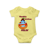 Naughty Krishna Romper / onesie | Personalized Baby Romper / onesie for Your Little Mischief Maker - PASTEL YELLOW - New Born (Chest 14")