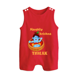 Naughty Krishna Romper Suit | Personalized Baby Romper Suit for Your Little Mischief Maker - RED - 0 - 5 Months Old (Chest 18")