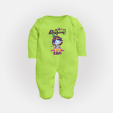 Kutty Krishna Sleep Suit/full sleeve body suit | Personalized Sleep Suit/full sleeve body suit for Krishna Jayanthi - LIME GREEN - New Born (Chest 7.5")