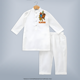 Customized Krishna Kurta | Personalized Baby Kurta for Krishna's Celebration - WHITE - 3 - 6 Months Old (Chest 24", Kurta Length 14'', Waist 19", Pant Length 14")