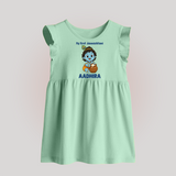 My First Janmashtami Little Krishna Butter Pot Print Baby Frock - MINT GREEN - 0 - 3 Months Old (Chest 17")
